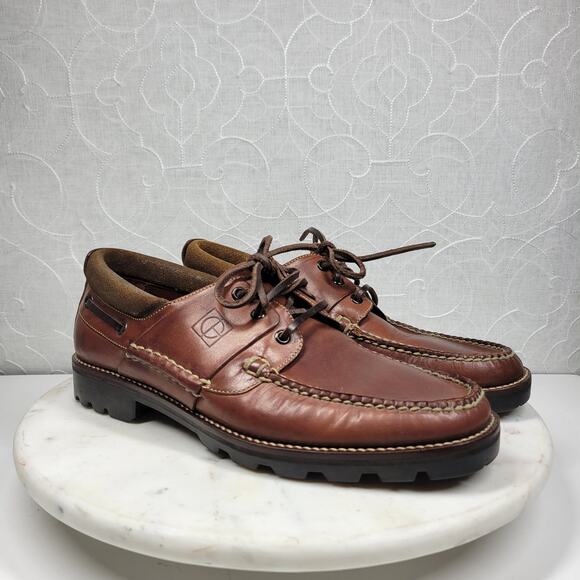 Cole Haan Shoe G Leather Loafers Mens 9.5 Brown Black Vibram Sole Deck Shoes - Picture 3 of 16